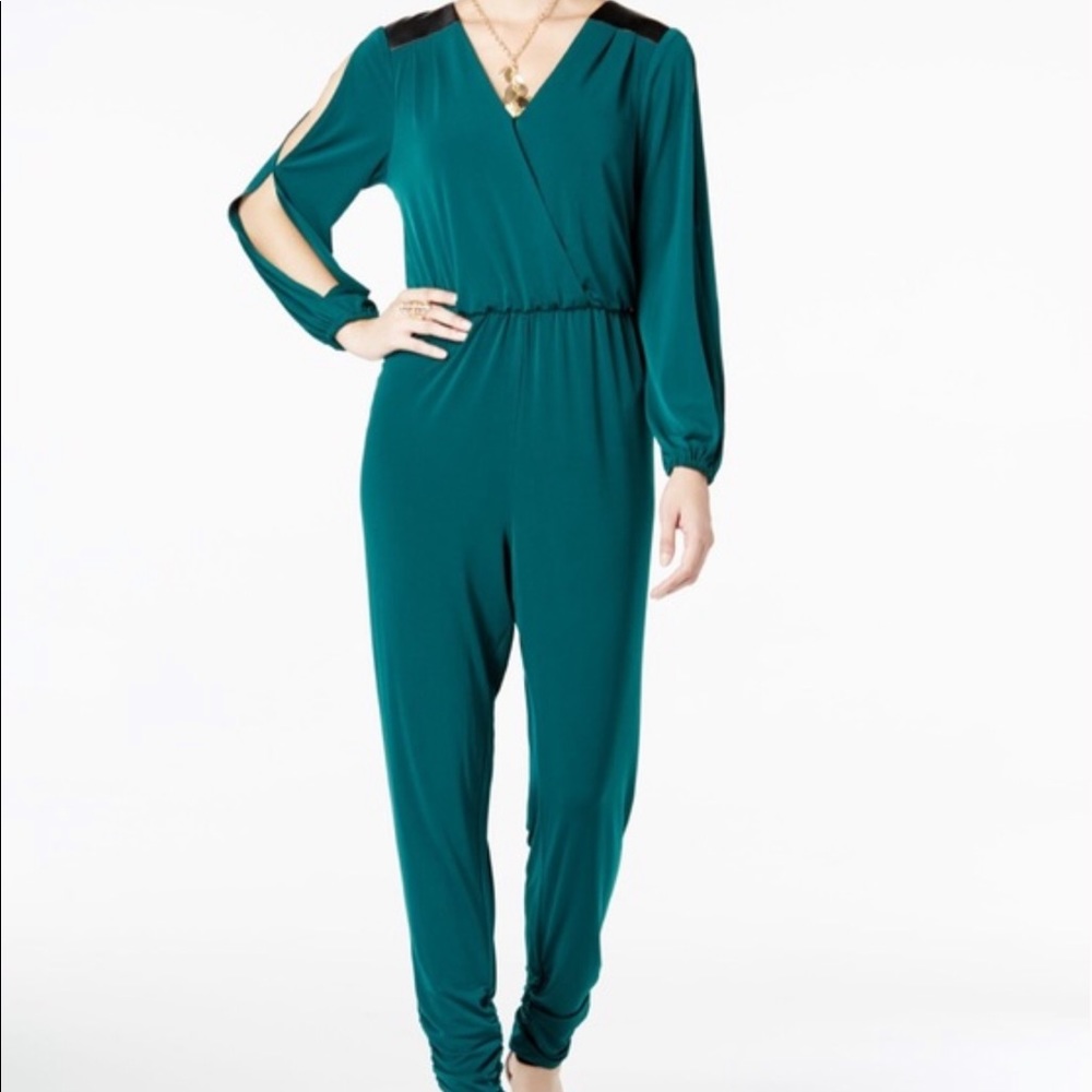 Thalia Sodi Emerald Green Cold Shoulder Jumpsuit
